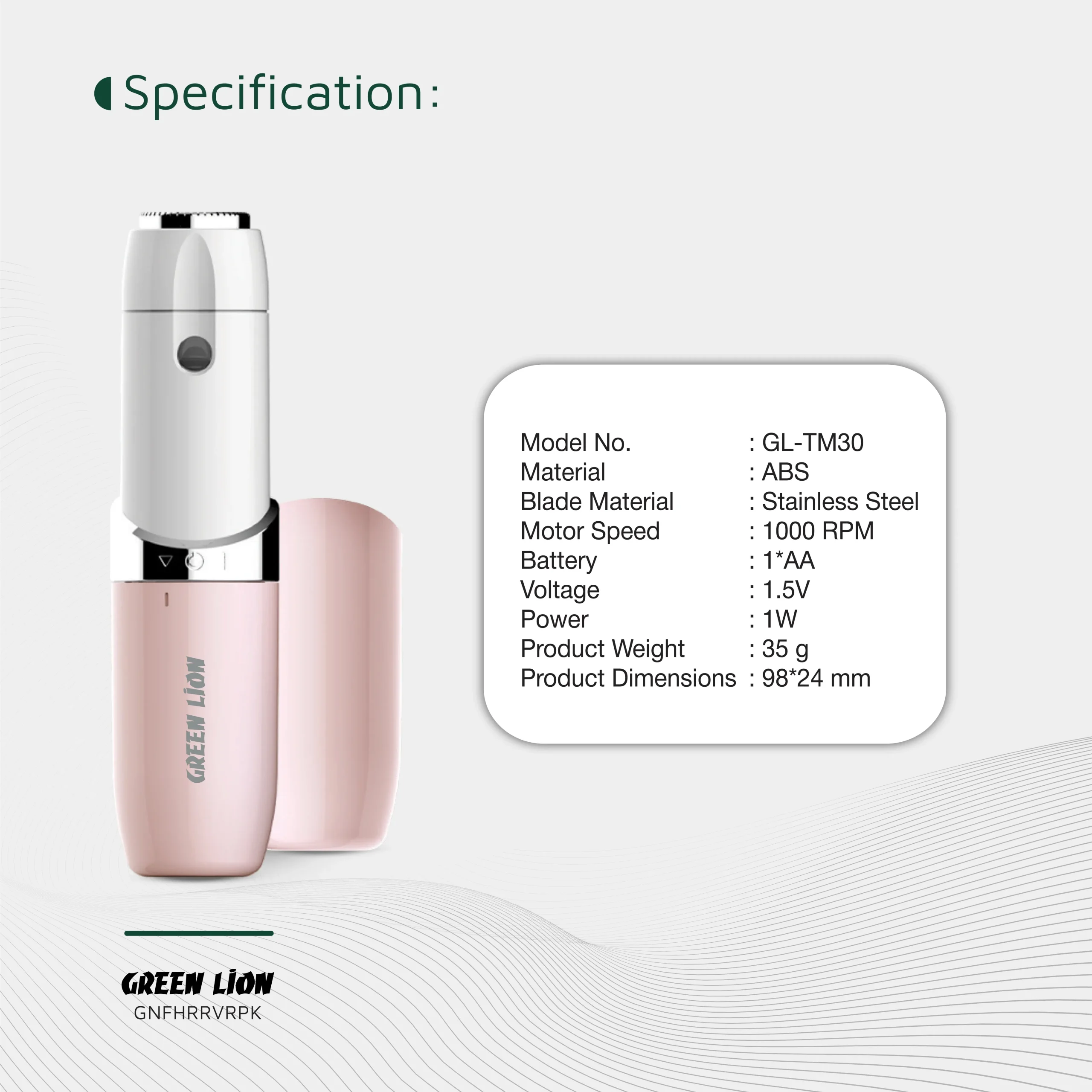 ماشین اصلاح صورت گرین لاین مدل Green Lion Facial Hair Remover GNFHRRVRPK