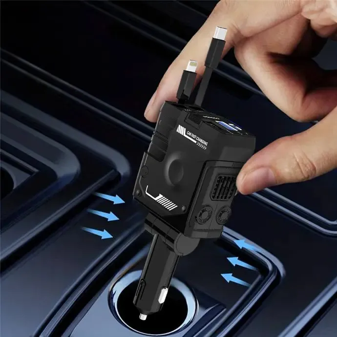 شارژر فندکی 66 وات پرودو به همراه کابل متصل مدل Porodo 66W Car Charger Lightning & Type-C PDFWCH029BK