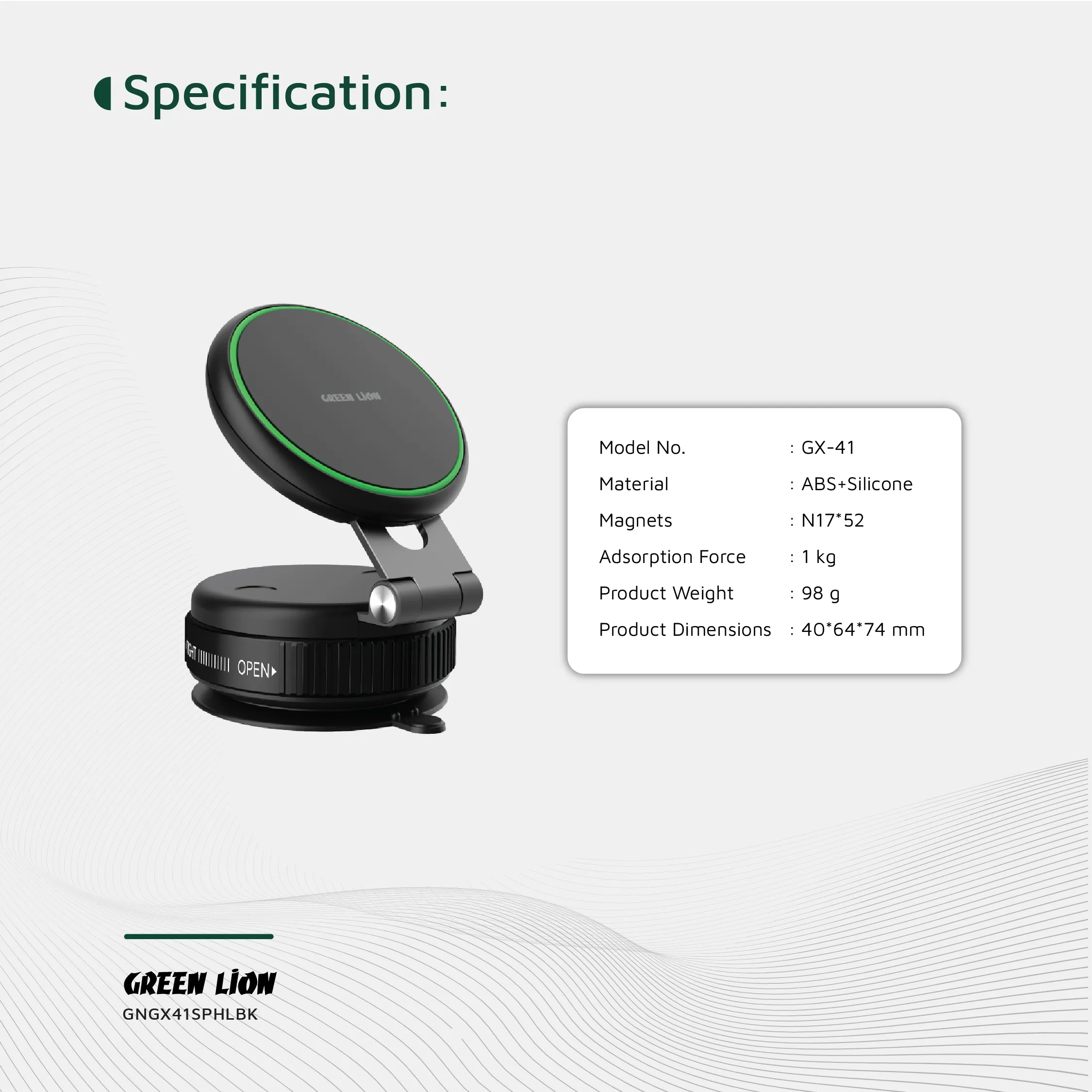 هولدر وکیوم گرین لاین مدل Green Lion GX-41 MagSafe Suction Phone Holder GNGX41SPHLBK