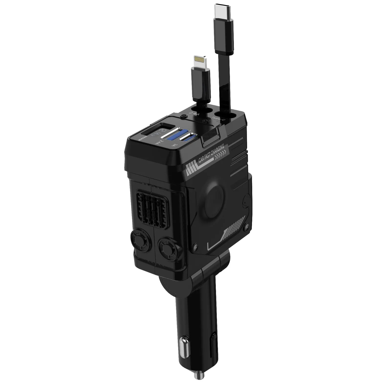 شارژر فندکی 66 وات پرودو به همراه کابل متصل مدل Porodo 66W Car Charger Lightning & Type-C PDFWCH029BK