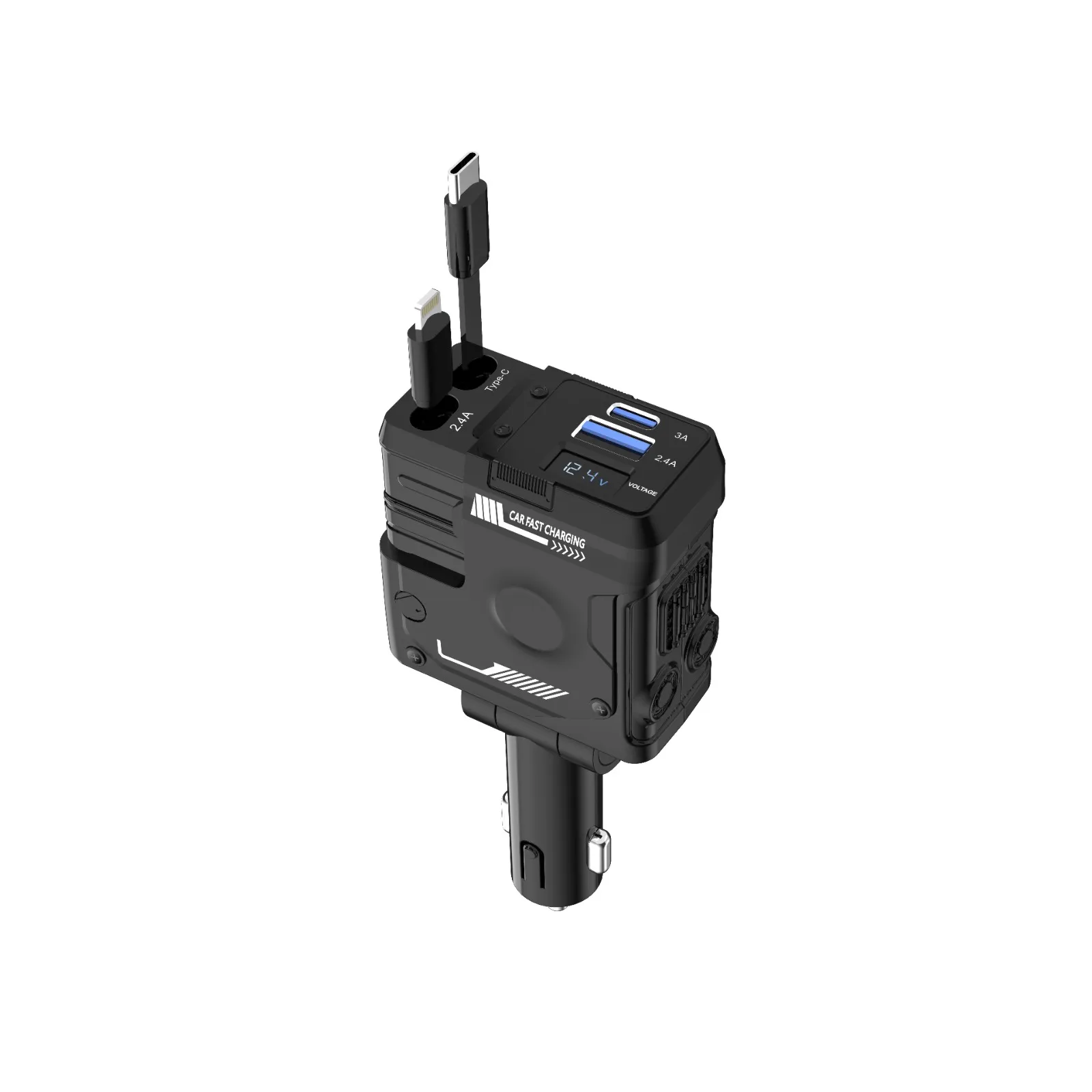 شارژر فندکی 66 وات پرودو به همراه کابل متصل مدل Porodo 66W Car Charger Lightning & Type-C PDFWCH029BK