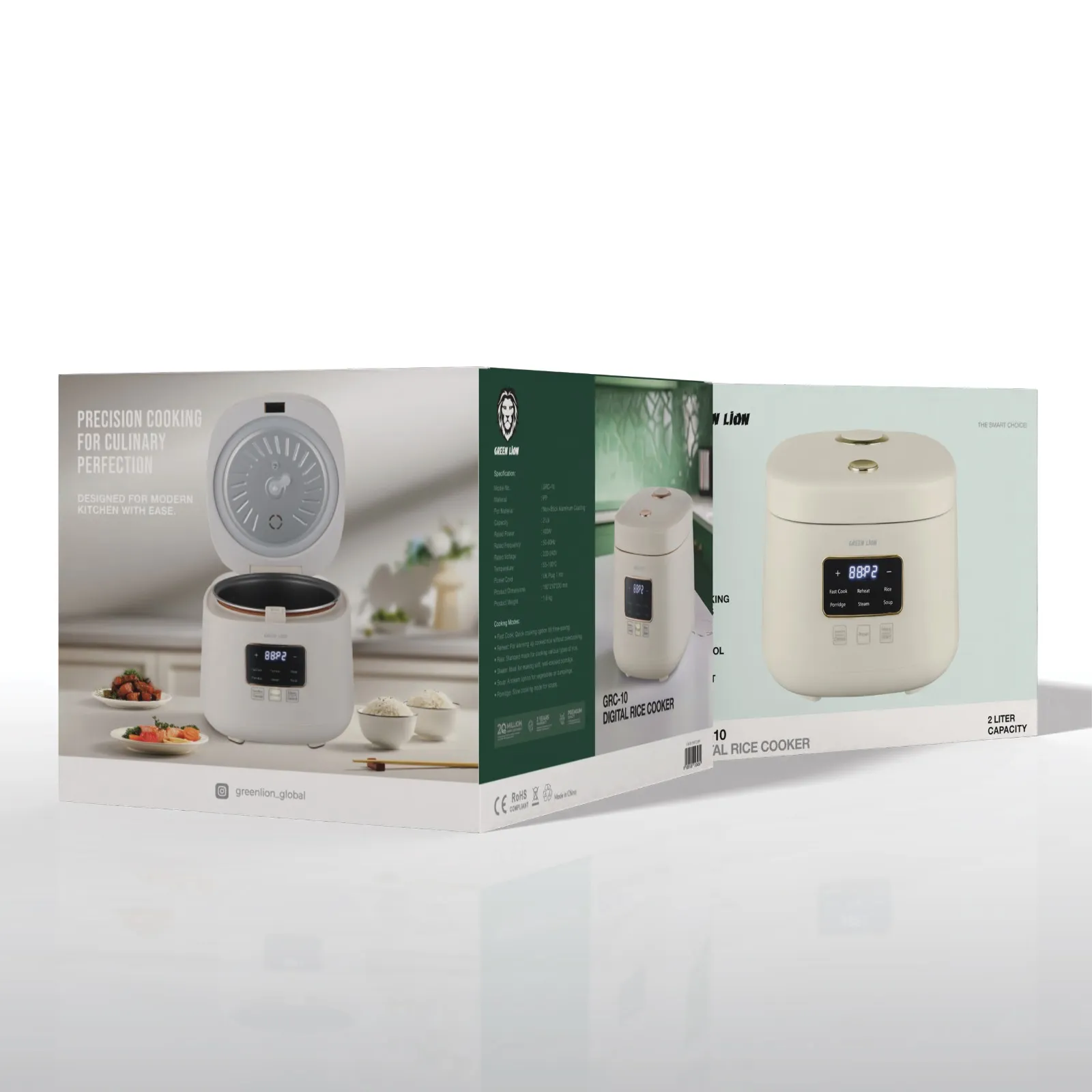 پلوپز 2 لیتری دیجیتال گرین لاین مدل Green Lion GRC-10 Digital Rice Cooker 2L GNGRC10RC2LWH
