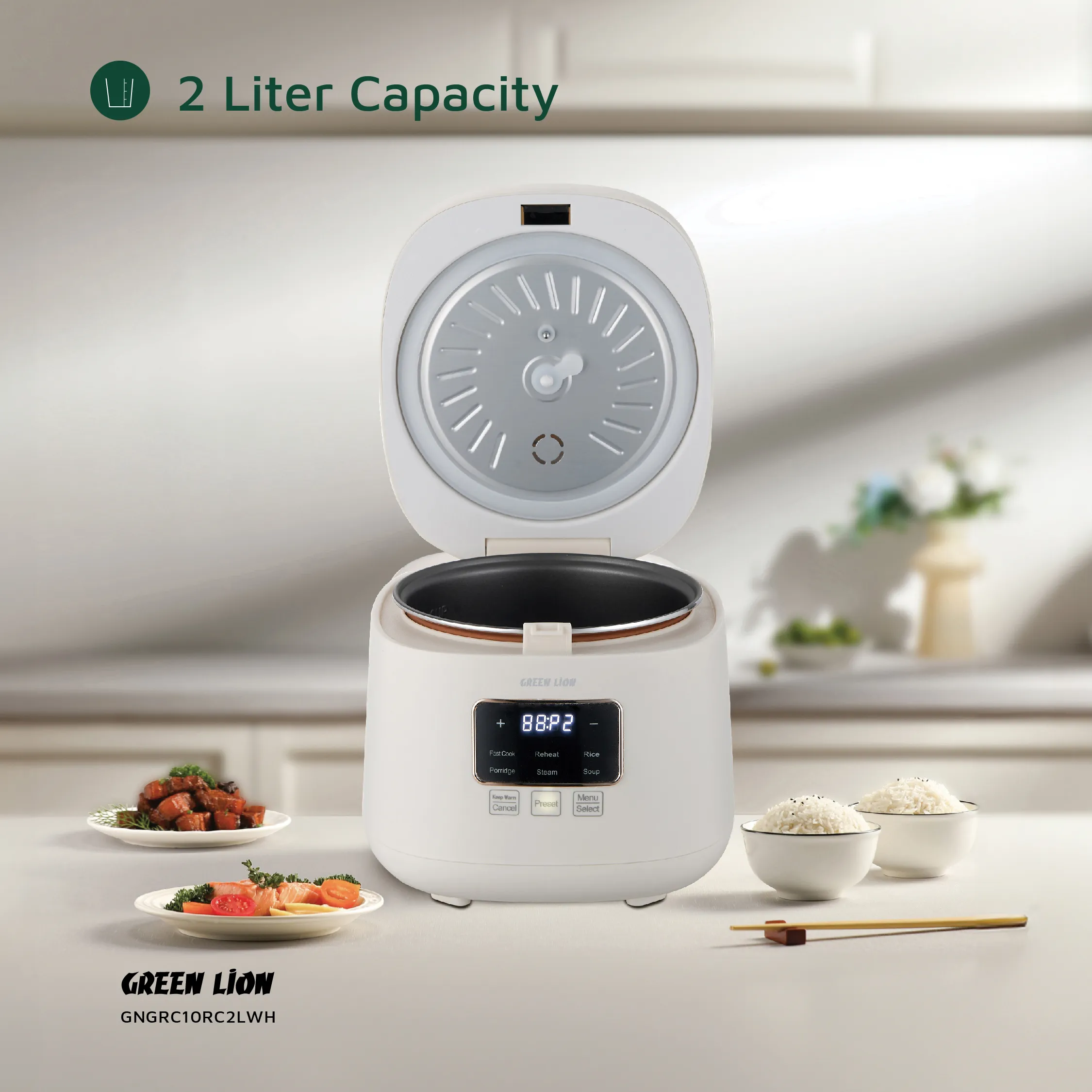 پلوپز 2 لیتری دیجیتال گرین لاین مدل Green Lion GRC-10 Digital Rice Cooker 2L GNGRC10RC2LWH