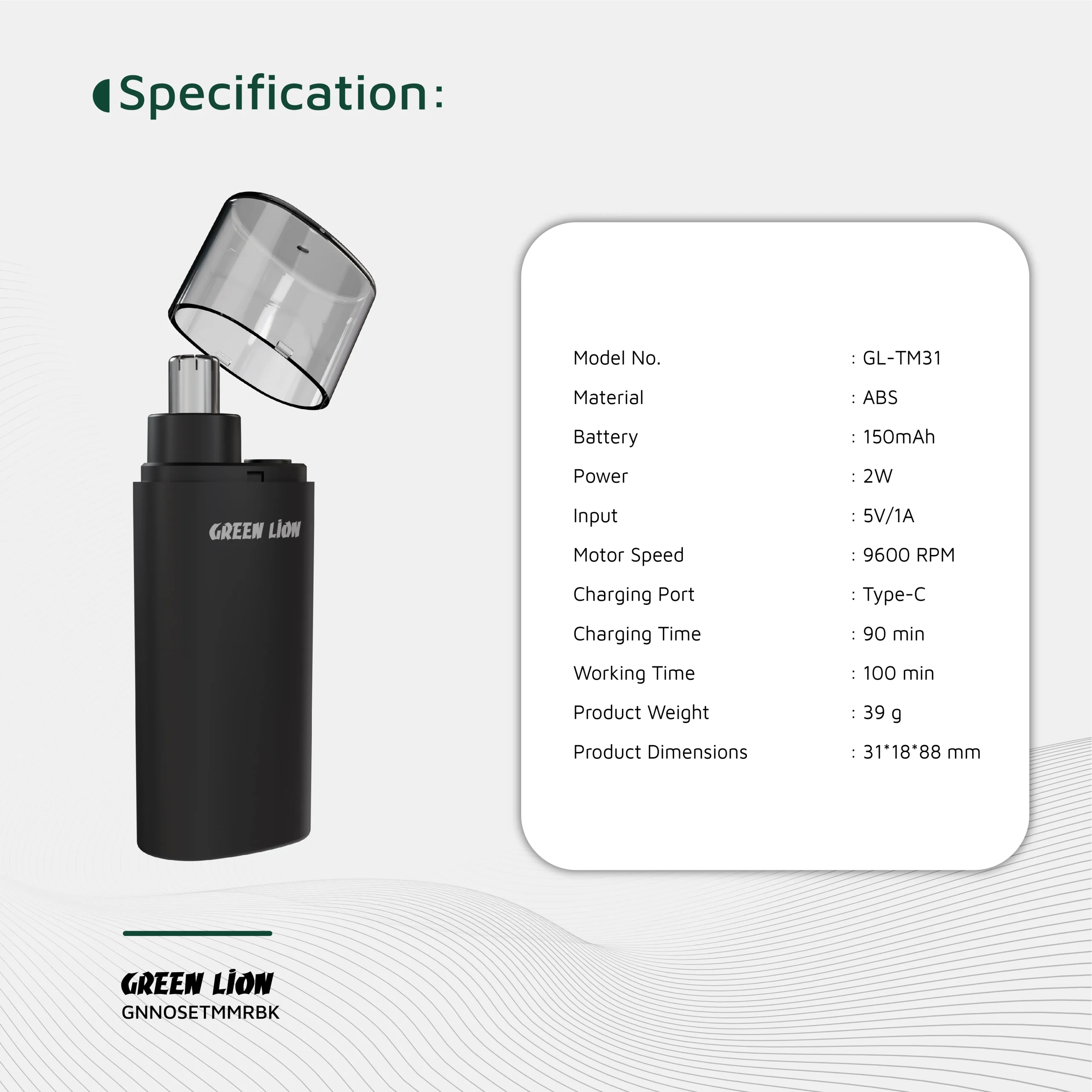 ماشین اصلاح موی بینی و گوش گرین لاین مدل Green Lion Nose Pro Nose and Ear Trimmer GNNOSETMMRBK
