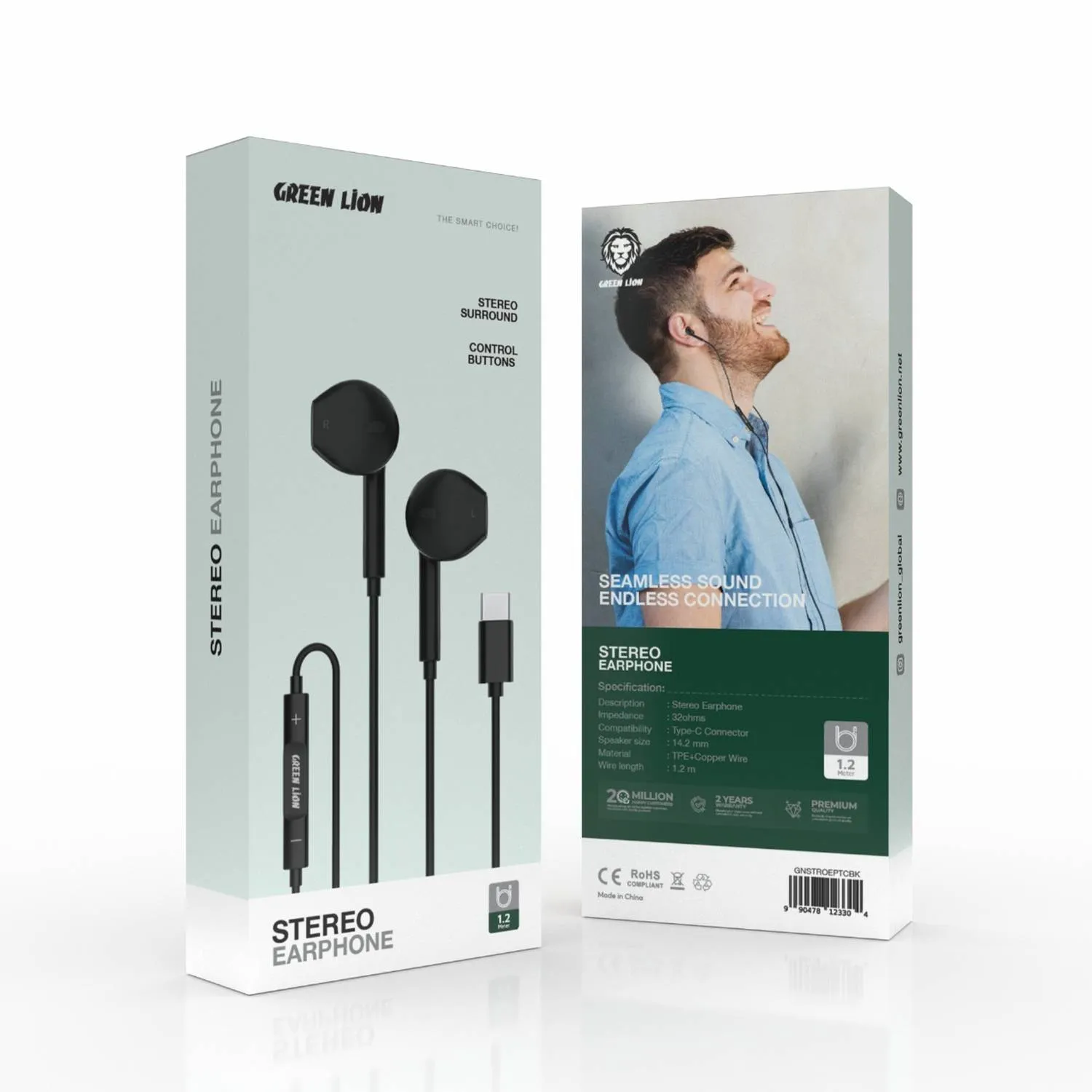 هندزفری سیمی Type-C استریو گرین لاین مدل Green Lion Stereo Earphones GNSTROEPTCBK
