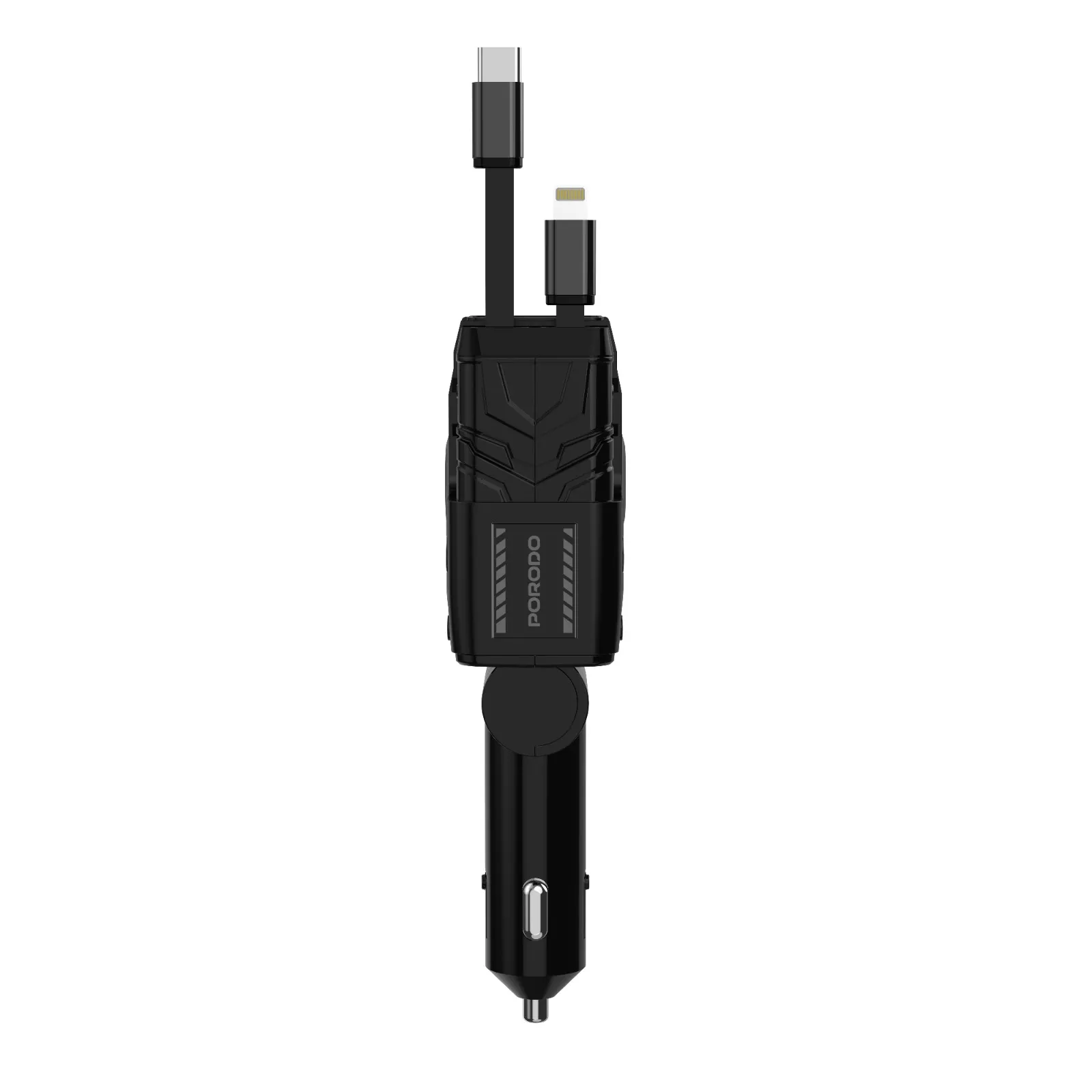 شارژر فندکی 66 وات پرودو به همراه کابل متصل مدل Porodo 66W Car Charger Lightning & Type-C PDFWCH029BK