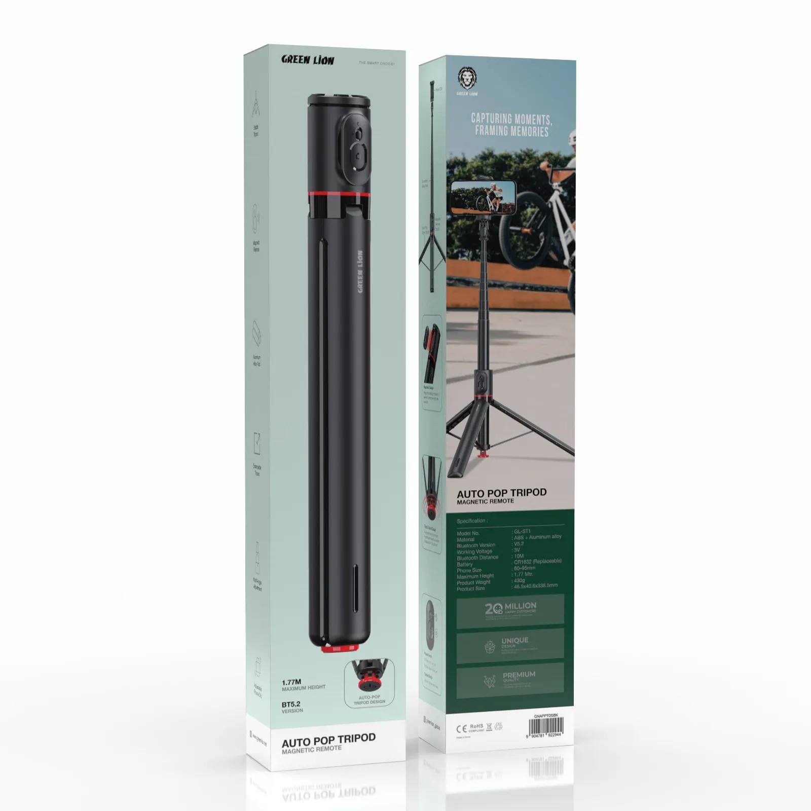سه پایه گرین لاین ریموت دار مدل Green Lion Auto Pop Tripod Magnetic Remote GNAPPTDSBK