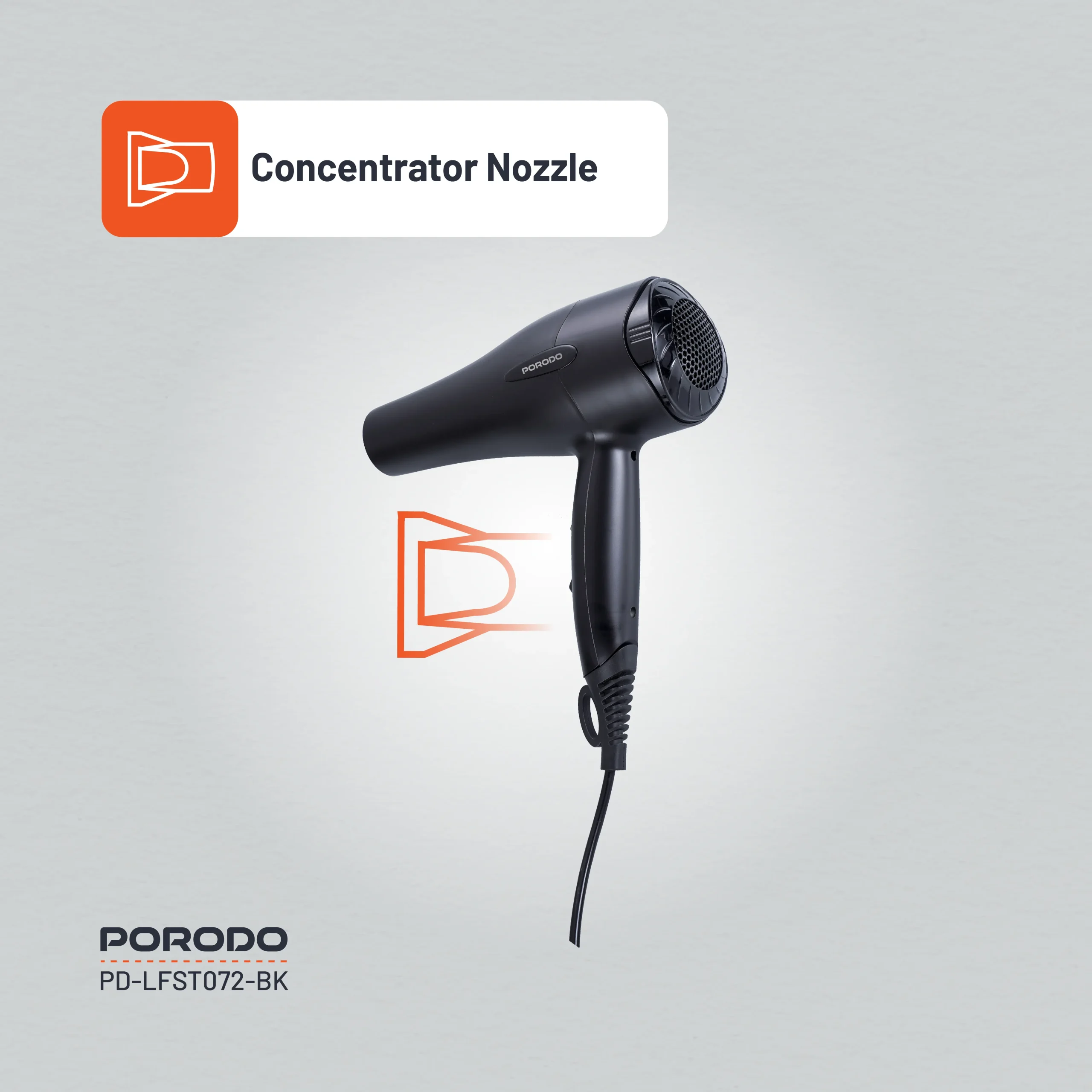 سشوار 1200 واتی پرودو مدل Porodo Lifestyle 1200W Hair Dryer 1.8M Cable PDLFST072BK