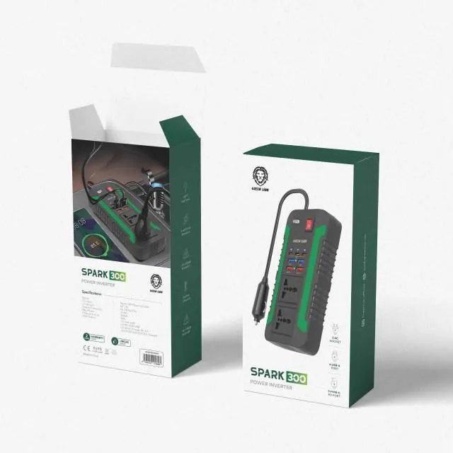 اینورتر ماشین به برق 220 گرین لاین مدل Green Lion Spark 300 Power Inverter GNSPI300WAT
