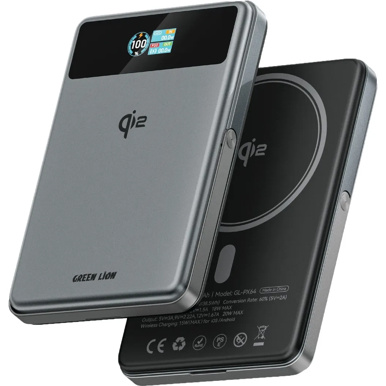 پاور بانک 10000 وایرلس گرین لاین مدل Green Lion VISTA 10000mAh Power Bank GL-PX64 GNVIMAG10KBK