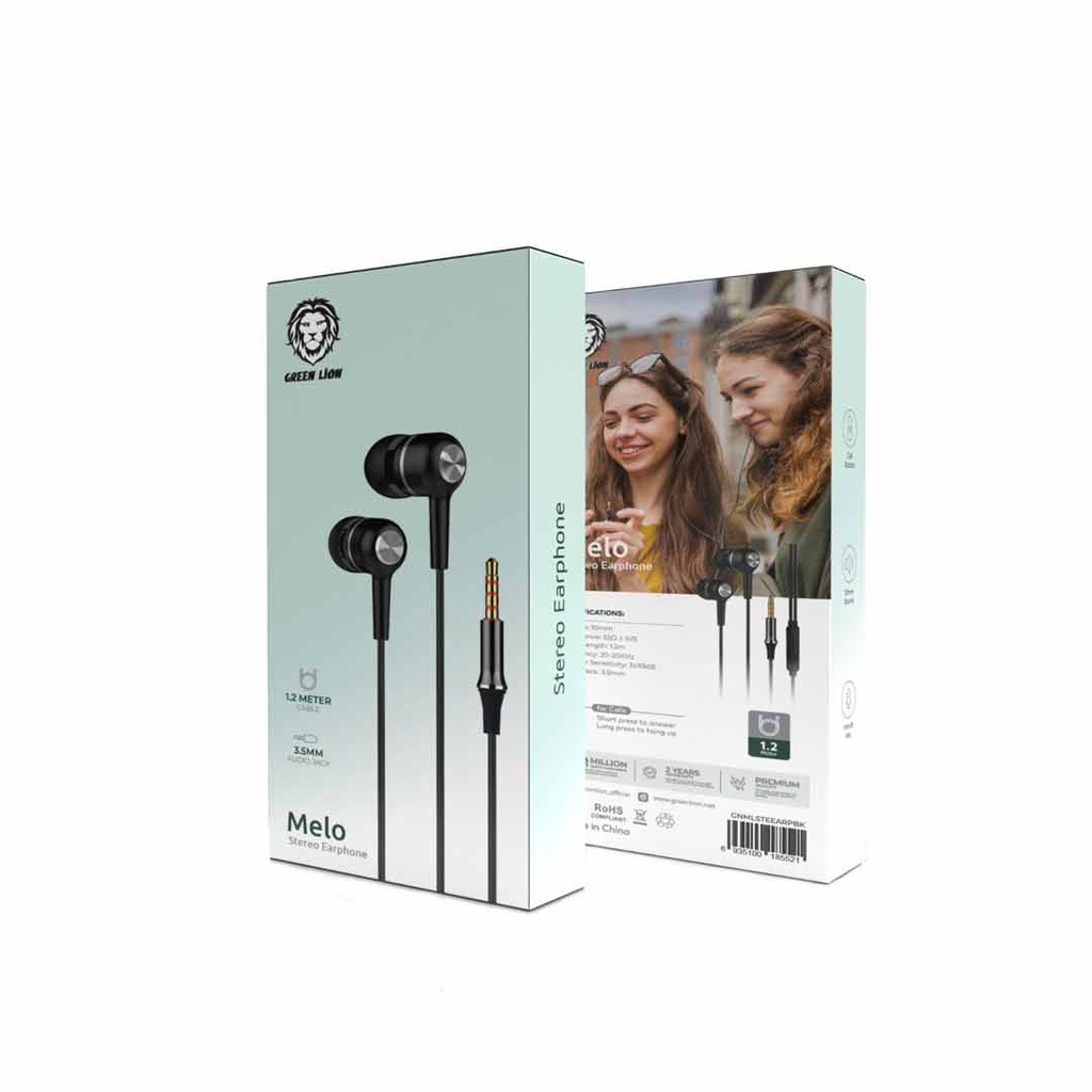 هندزفری سیمی گرین لاین مدل Green Lion Melo Stereo Earphone GNMLSTEEARPBK