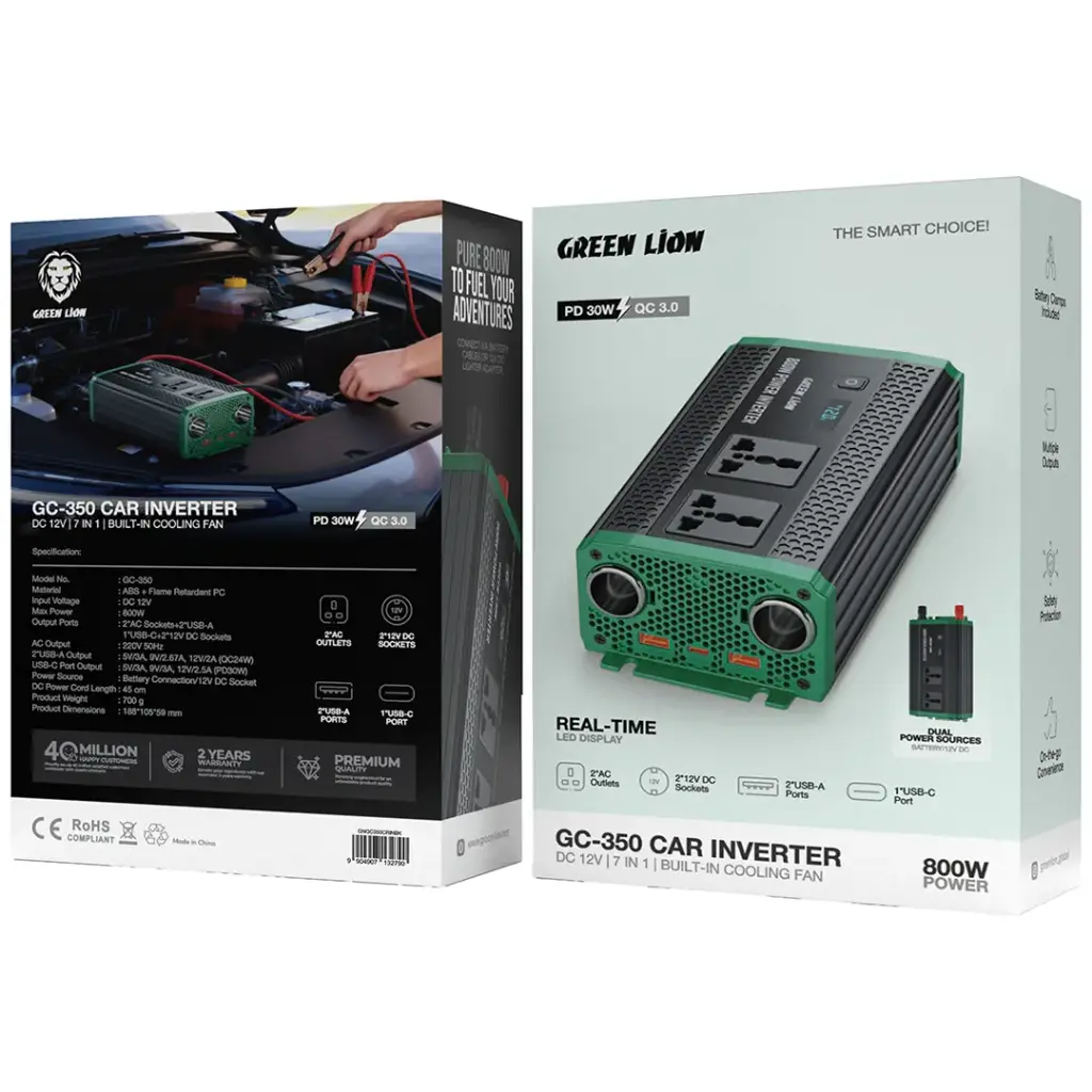 اینورتر ماشین 800 وات گرین لاین مدل Green Lion GC-350 Car Inverter GNGC350CRINBK