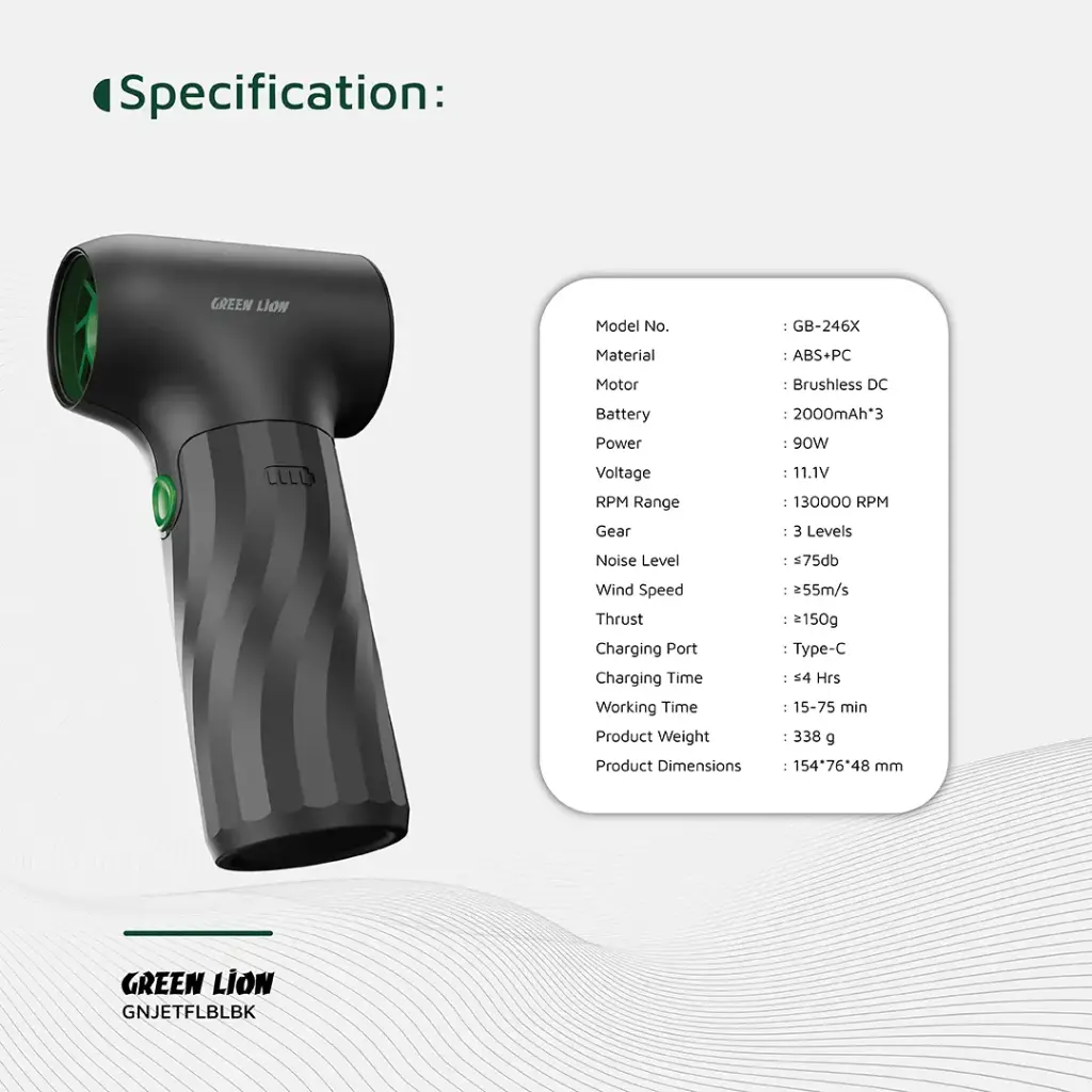 دمنده جت فلو گرین لاین مدل Green Lion Jetflow Air Blower GNJETFLBLBK