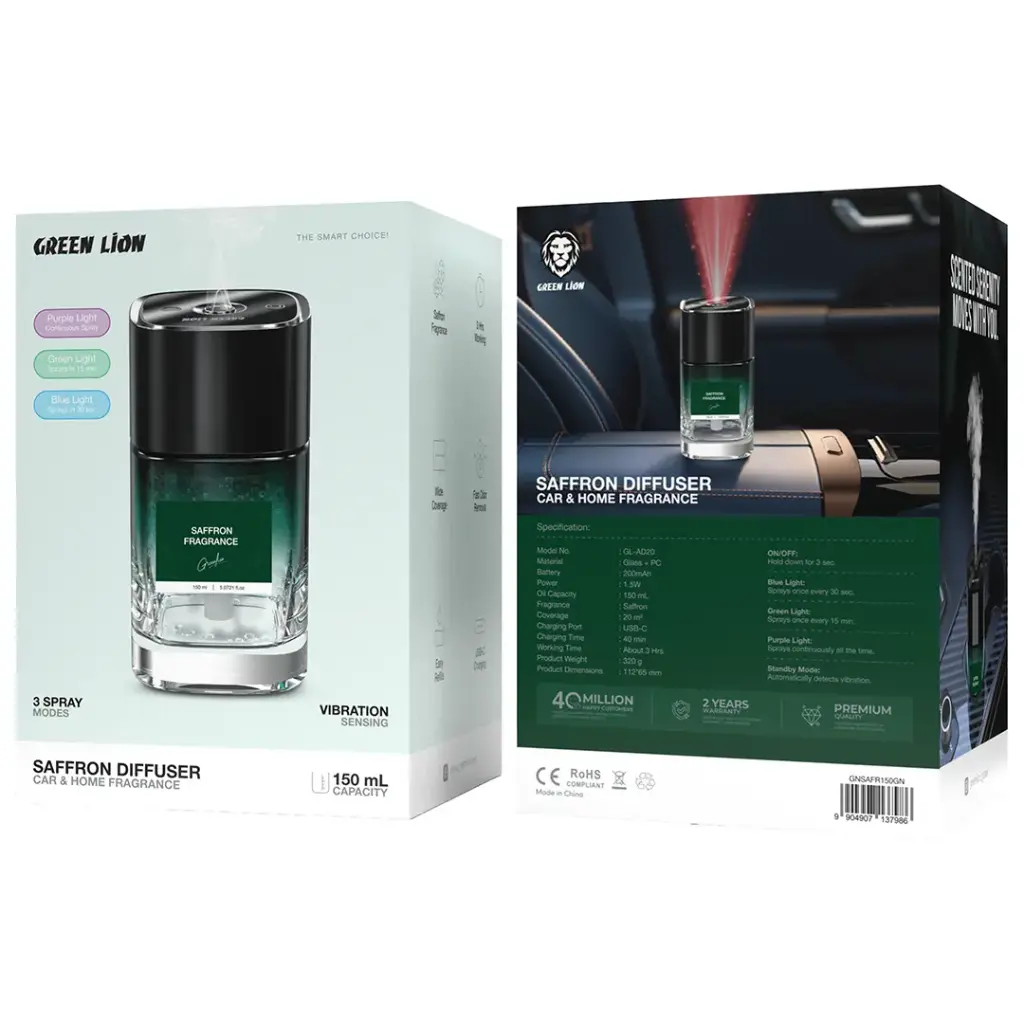 خوشبوکننده گرین لاین رایحه زعفران مدل Green Lion Saffron Diffuser Car & Home Fragrance GNSAFR150GN