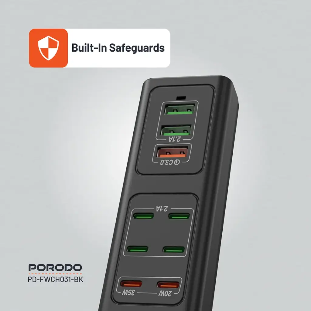 هاب شارژر 85 وات پرودو مدل Porodo 85W Multi-Port USB Charging HUB PD-FWCH031-BK
