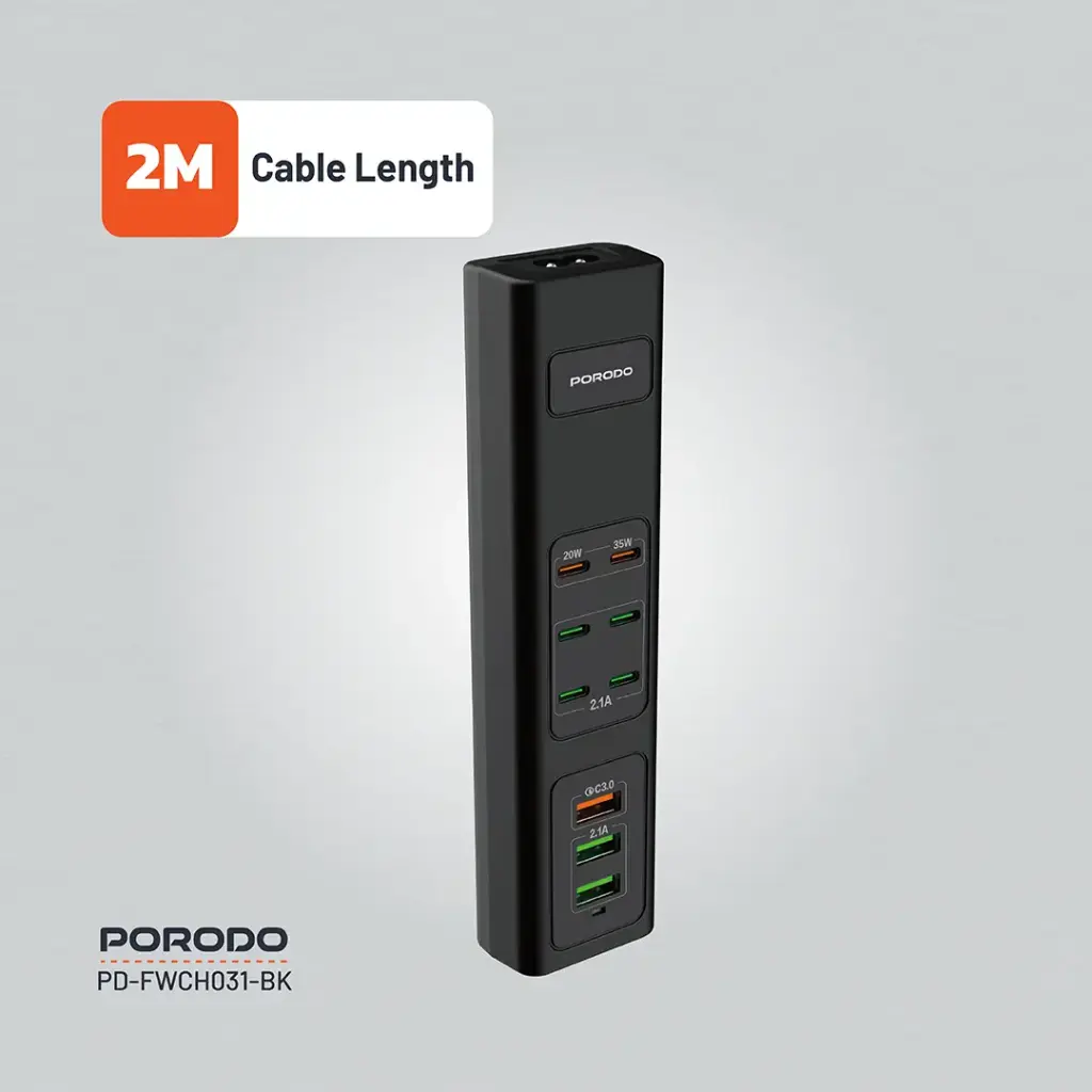 هاب شارژر 85 وات پرودو مدل Porodo 85W Multi-Port USB Charging HUB PD-FWCH031-BK
