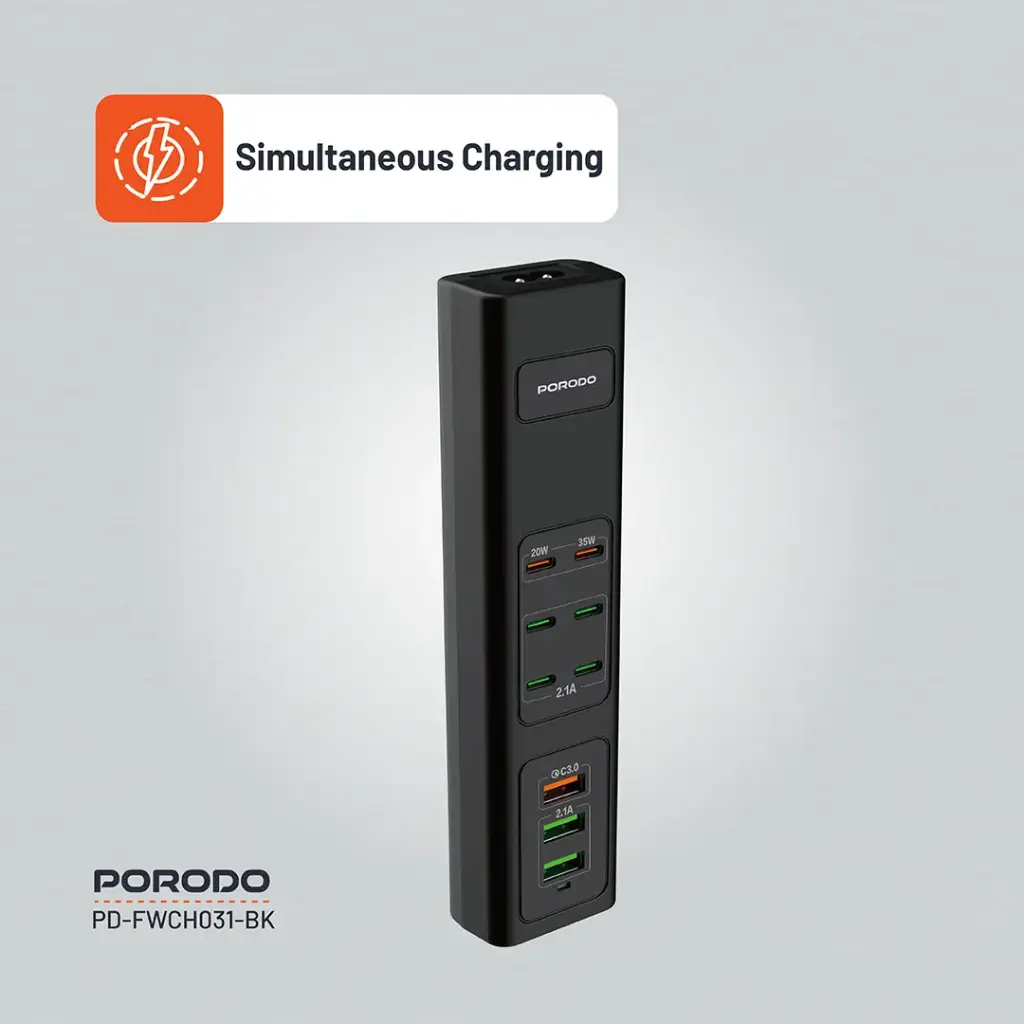هاب شارژر 85 وات پرودو مدل Porodo 85W Multi-Port USB Charging HUB PD-FWCH031-BK