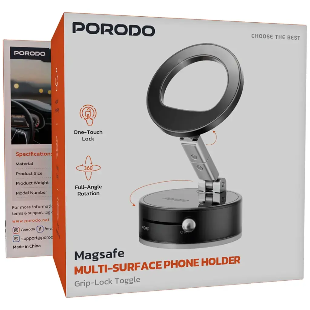هولدر مگسیف پرودو مدل Porodo MagSafe Multi-Surface Phone Holder with Grip-Lock Toggle PDMSPHA7BK