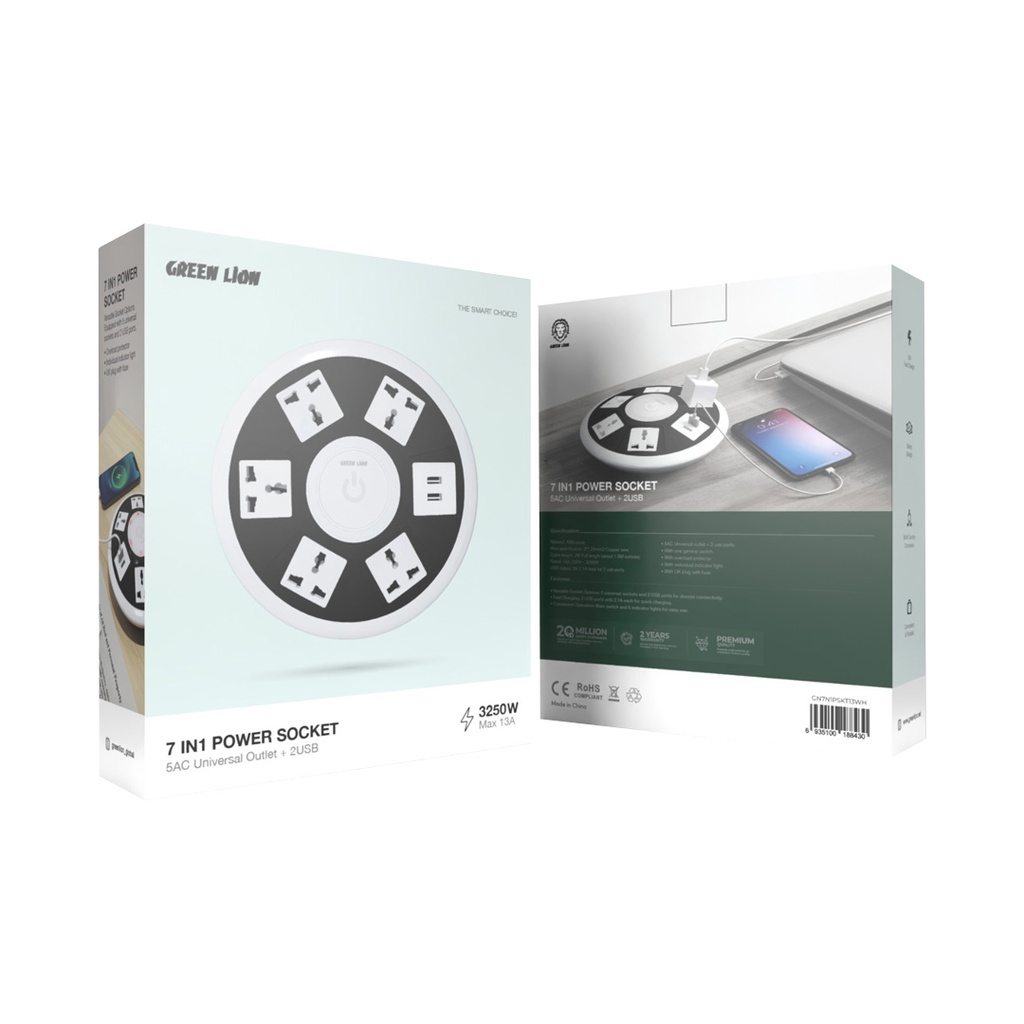 چندراهی برق گرین لاین مدل Green Lion 7 in 1 Power Socket GN7N1PSKT13WH