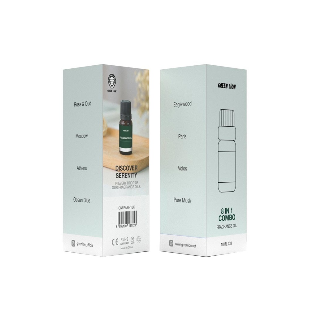 مجموعه روغن خوشبوکننده 8 عددی گرین لاین مدل Green Lion 8-In-1 Combo Fragrance Oil GNFRA8IN1BK