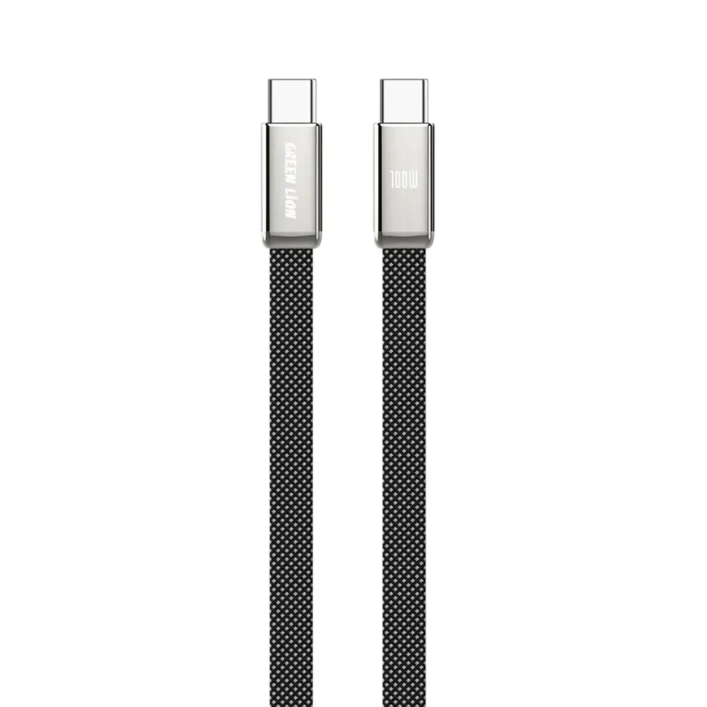 کابل 1 متری دو سر Type-C گرین لاین 100 وات مدل Green Lion Ultra Thin Braided USB-C to USB-C Cable GNUTCTC100BK