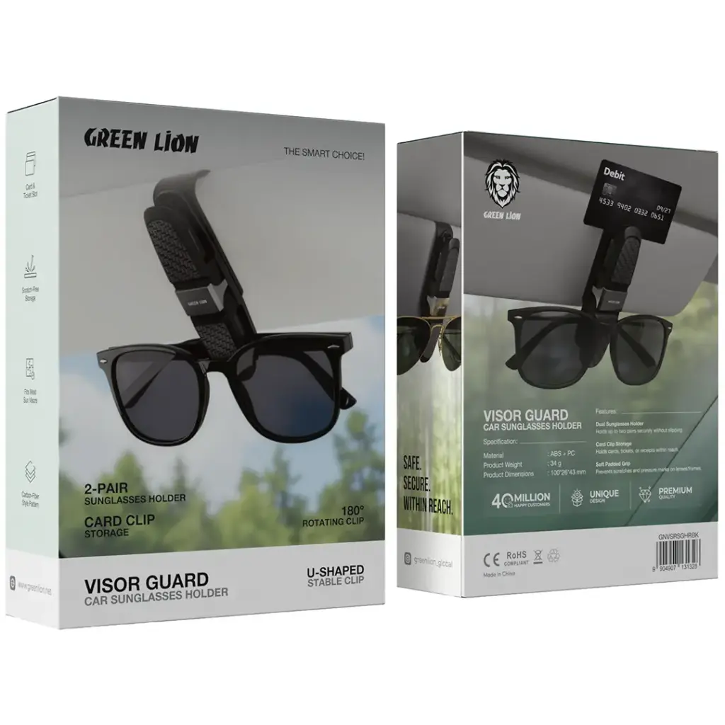 هولدر عینک خودرو گرین لاین مدل Green Lion Visor Guard Car Sunglasses Holder GNVSRSGHRBK